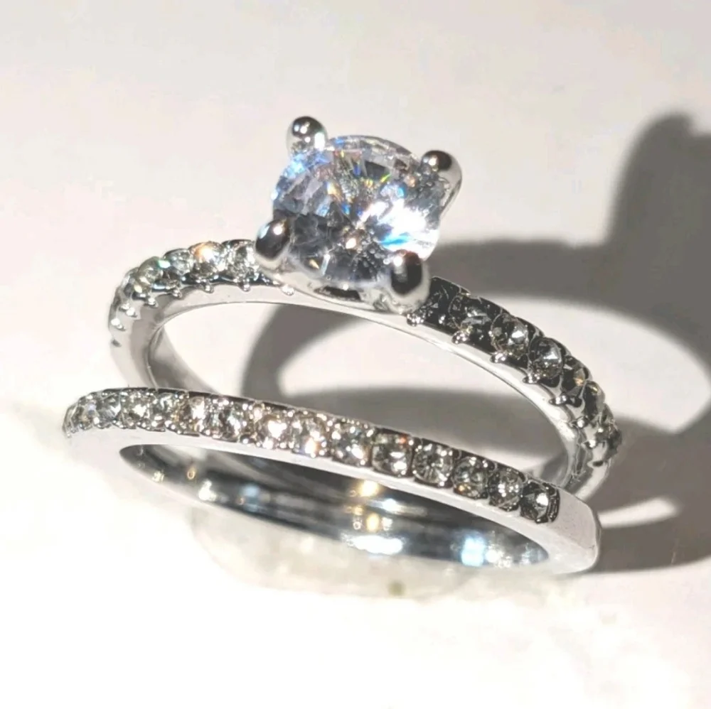 Women's 3 Ct Round Princess Cut Lab-created Diamond Engagement Duo Ring Set Sz 7 - Picture 11 of 17